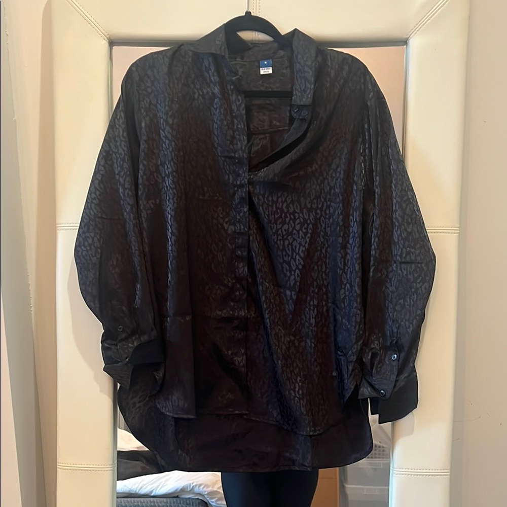 Black Animal Print Button-Up Shirt
